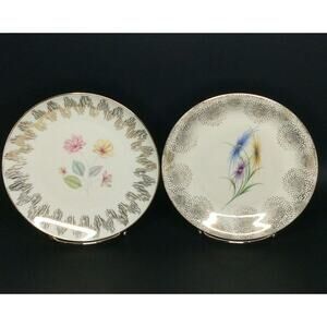 Winterling Bavaria Luncheon Dessert Plates 2 Mid Century Floral Gold Porcelain